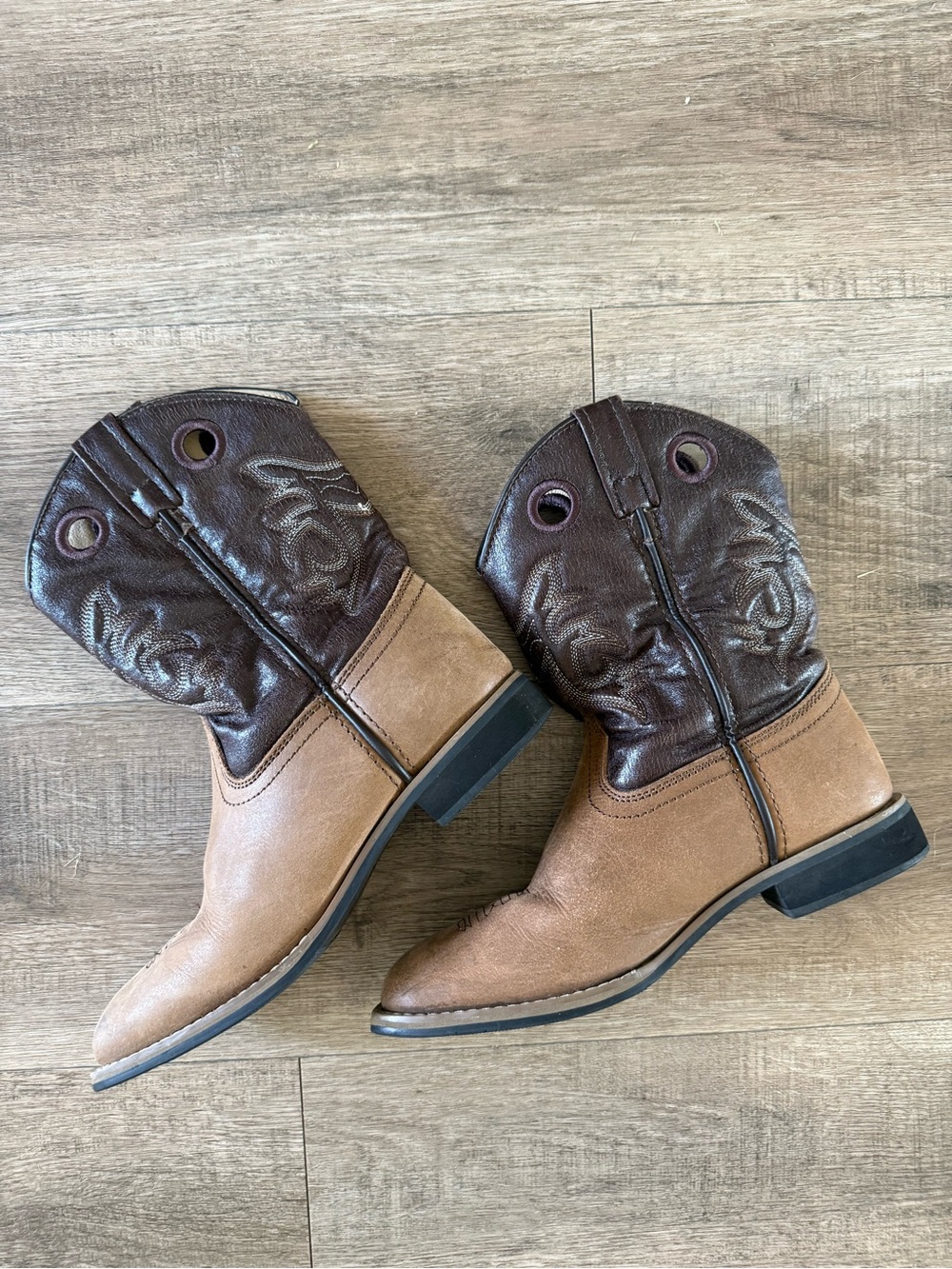 Boys Magellan Two-Tone Brown Western Cowboy Boots - Classic Casual Style